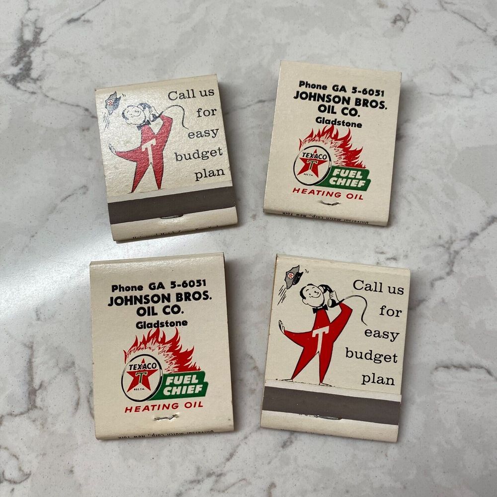 Vintage Texaco Fuel Chief Johnson‎ Bros Oil Co Collectable Matchbook - Set of 4